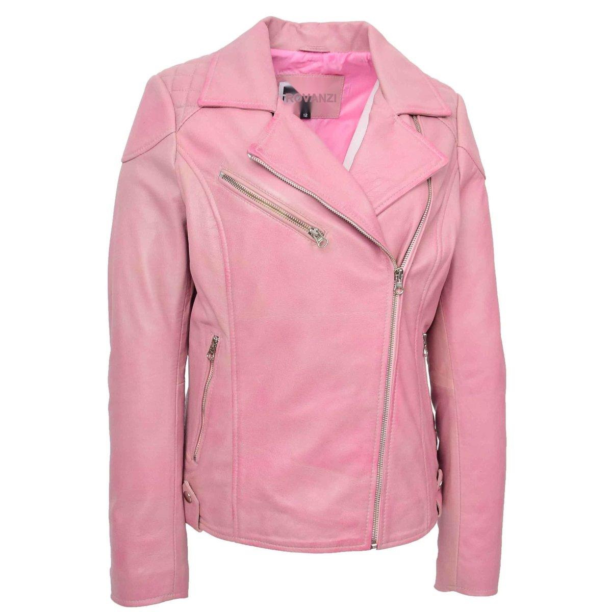 BUNERI Chaqueta Biker para Mujer en Cuero Auténtico Color Cereza - Imagen 4