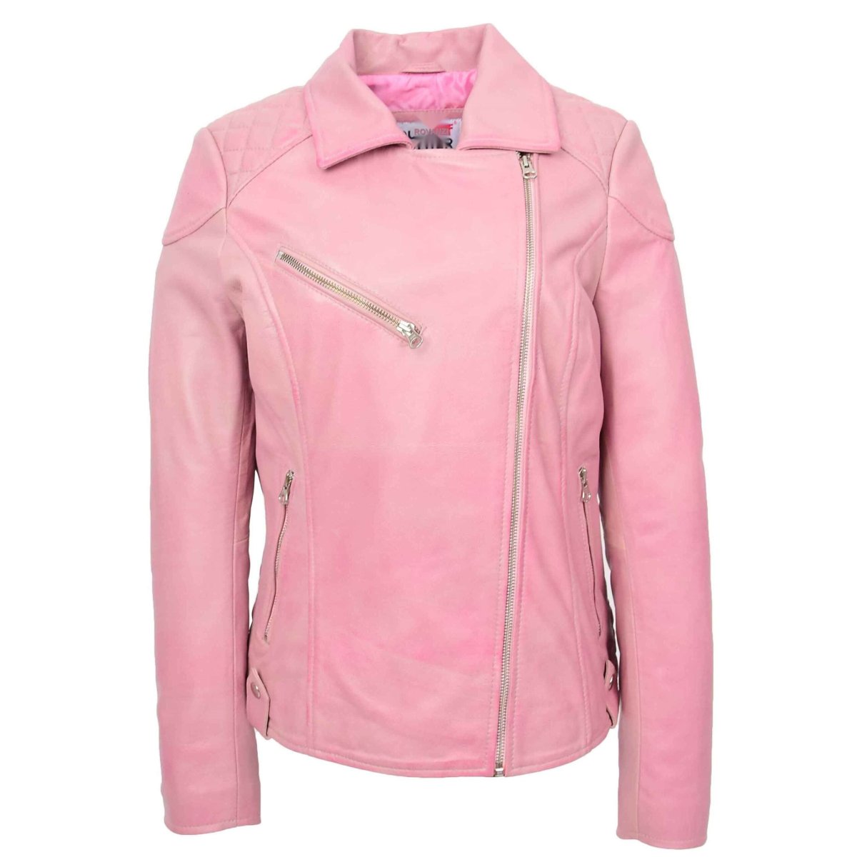BUNERI Chaqueta Biker para Mujer en Cuero Auténtico Color Cereza - Imagen 5