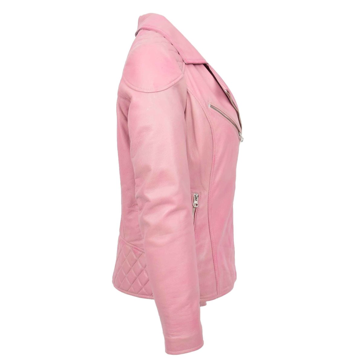 BUNERI Chaqueta Biker para Mujer en Cuero Auténtico Color Cereza - Imagen 6