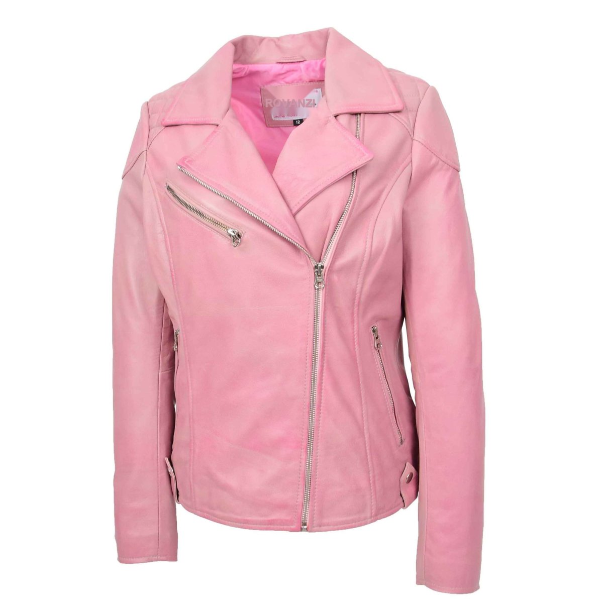 BUNERI Chaqueta Biker para Mujer en Cuero Auténtico Color Cereza - Imagen 7