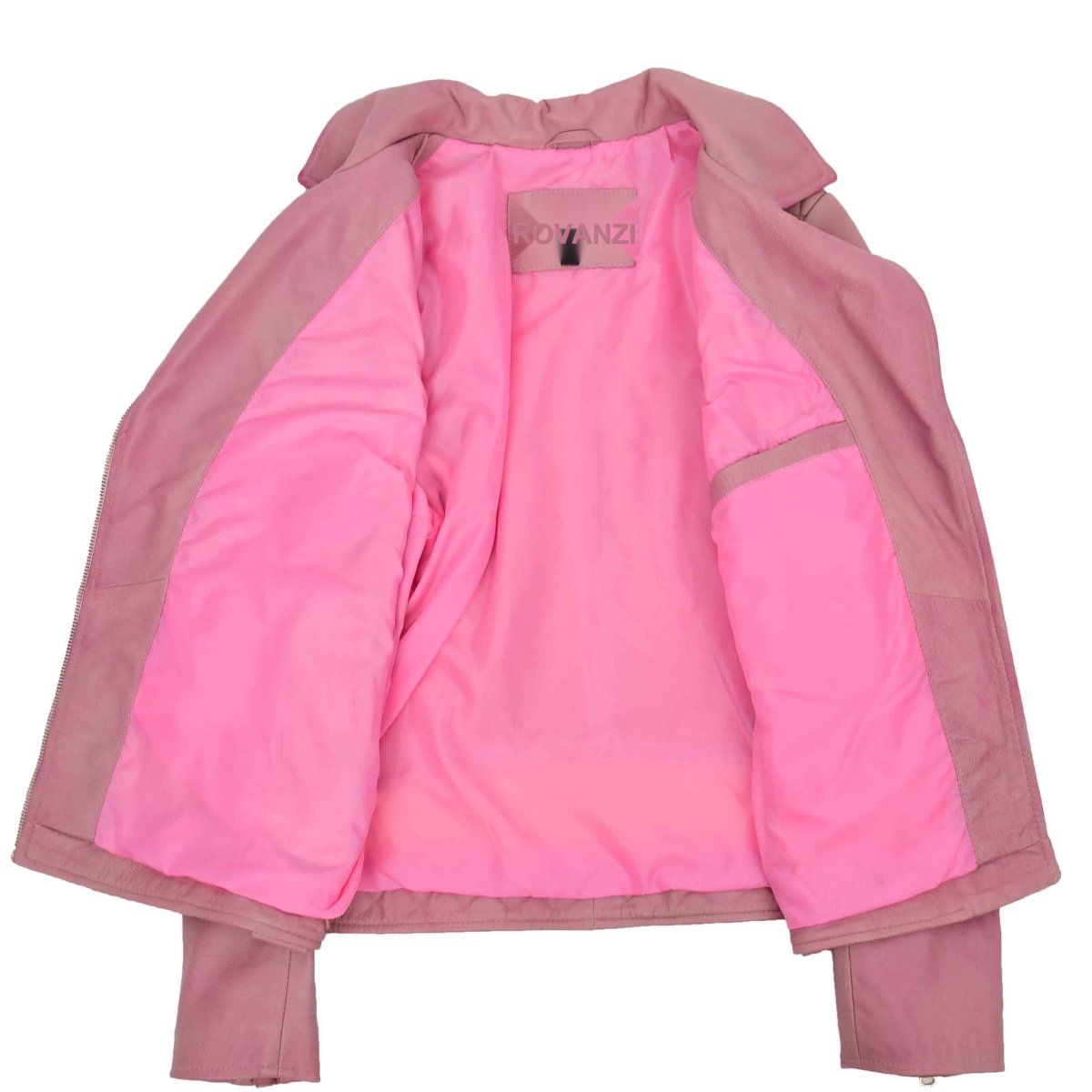 BUNERI Chaqueta Biker para Mujer en Cuero Auténtico Color Cereza - Imagen 8