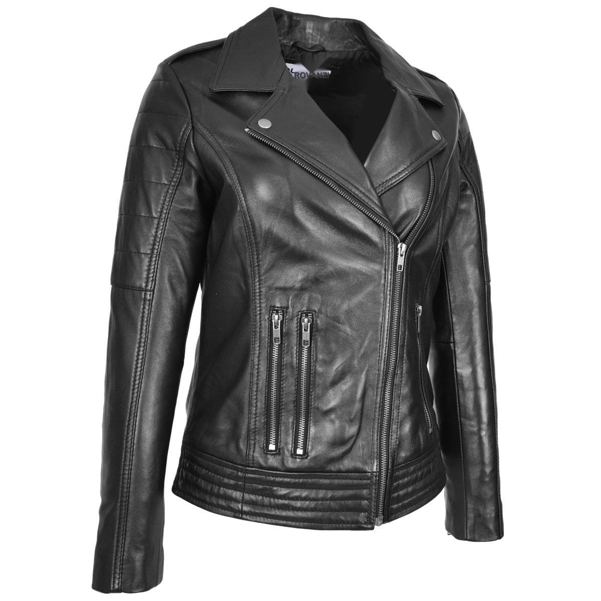 BUNERI Biker Pam Negra de Cuero Auténtico con Cremallera Cruzada - Imagen 5