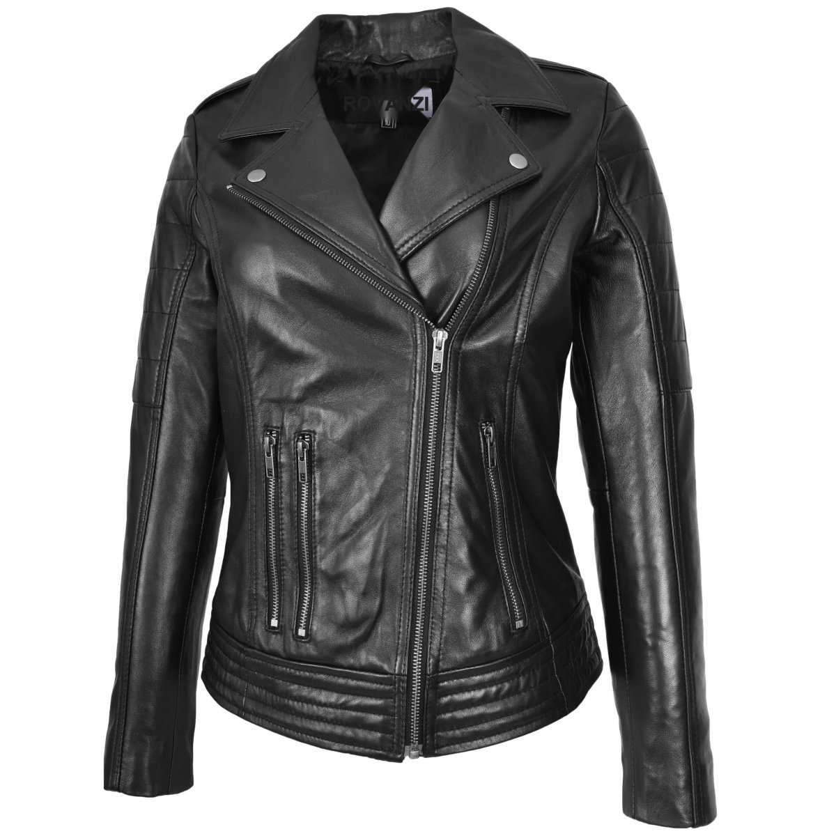 BUNERI Biker Pam Negra de Cuero Auténtico con Cremallera Cruzada - Imagen 6