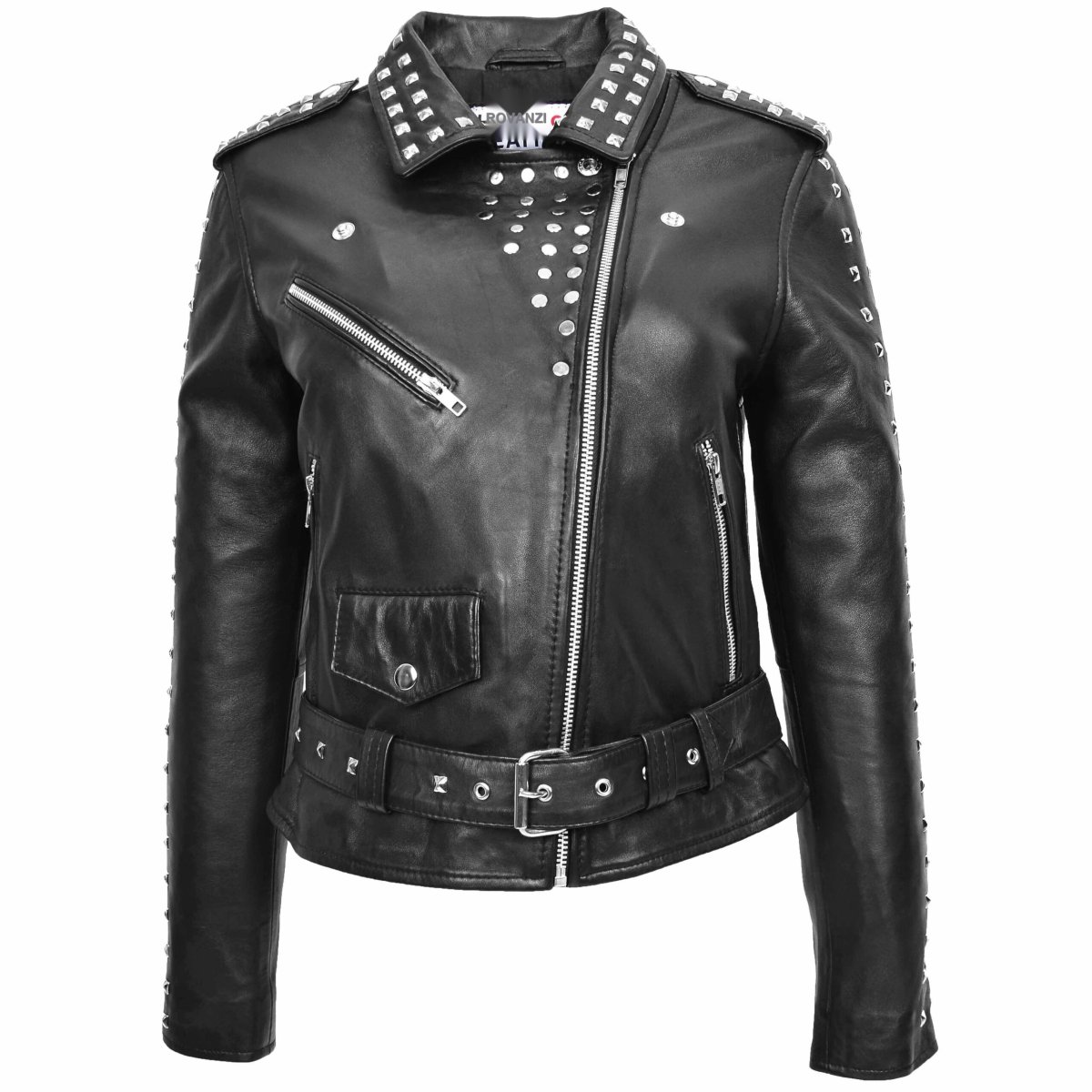 BUNERI Biker de Cuero Heidi Negra con Tachuelas Brando - Imagen 4