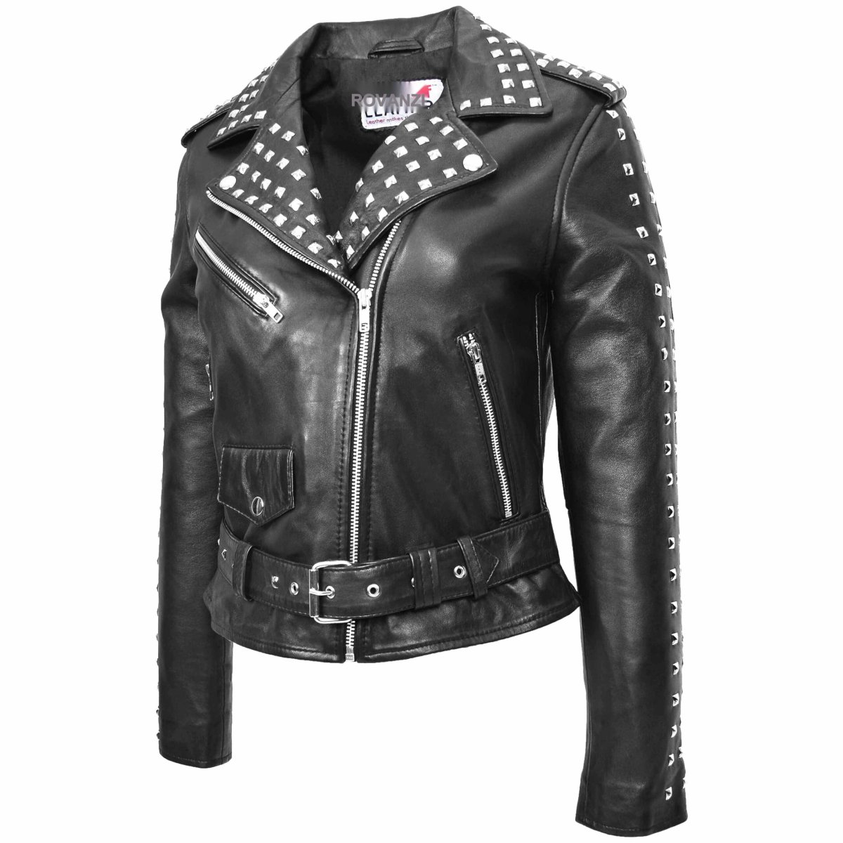 BUNERI Biker de Cuero Heidi Negra con Tachuelas Brando - Imagen 6