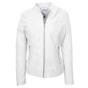 BUNERI Biker de Cuero Connie Blanca Zip Casual