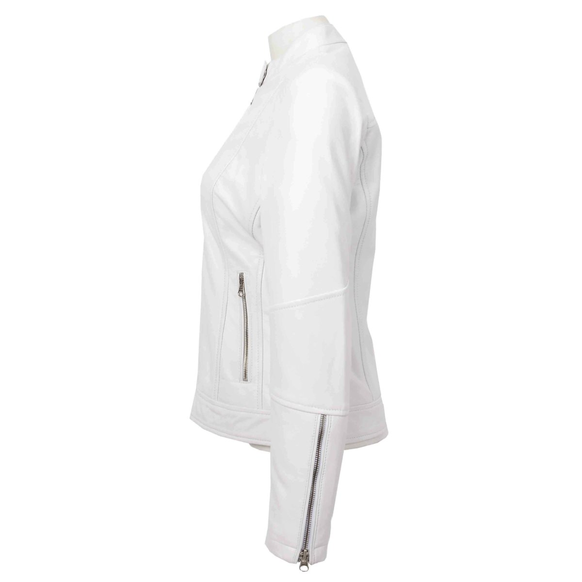 BUNERI Biker de Cuero Connie Blanca Zip Casual - Imagen 5