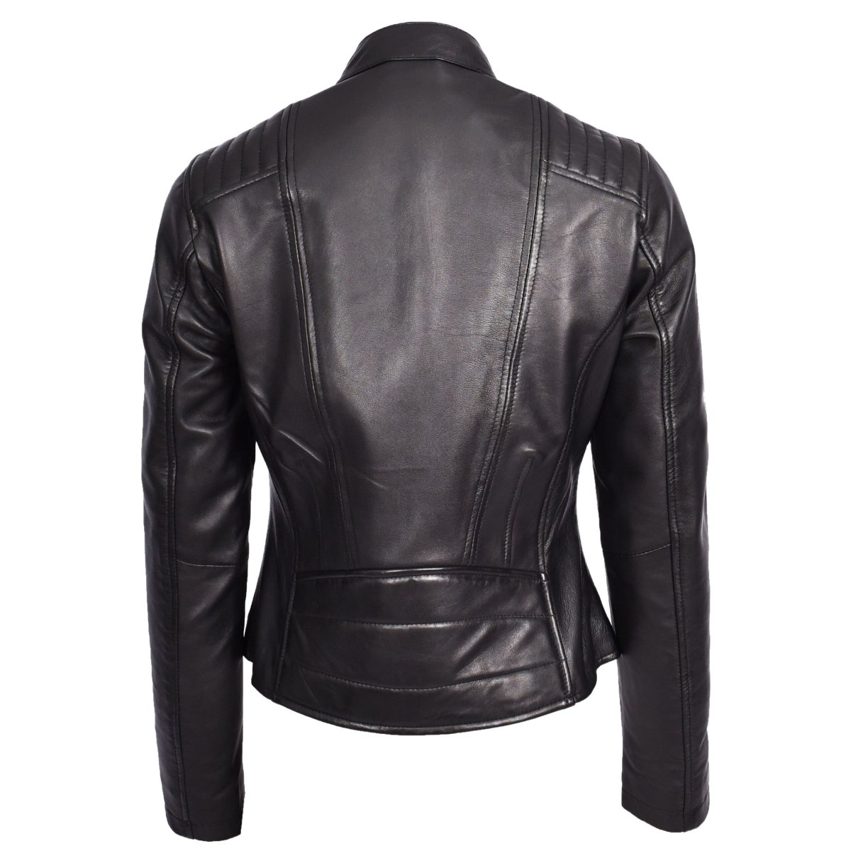 BUNERI Chaqueta Mujer Cuero Real Biker Clásica Negra - Imagen 3