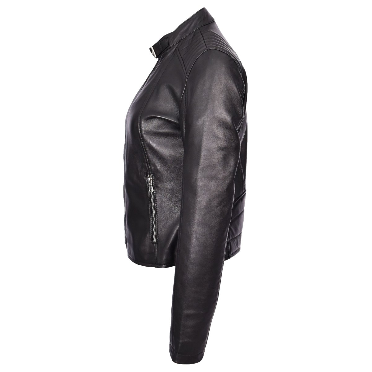 BUNERI Chaqueta Mujer Cuero Real Biker Clásica Negra - Imagen 4