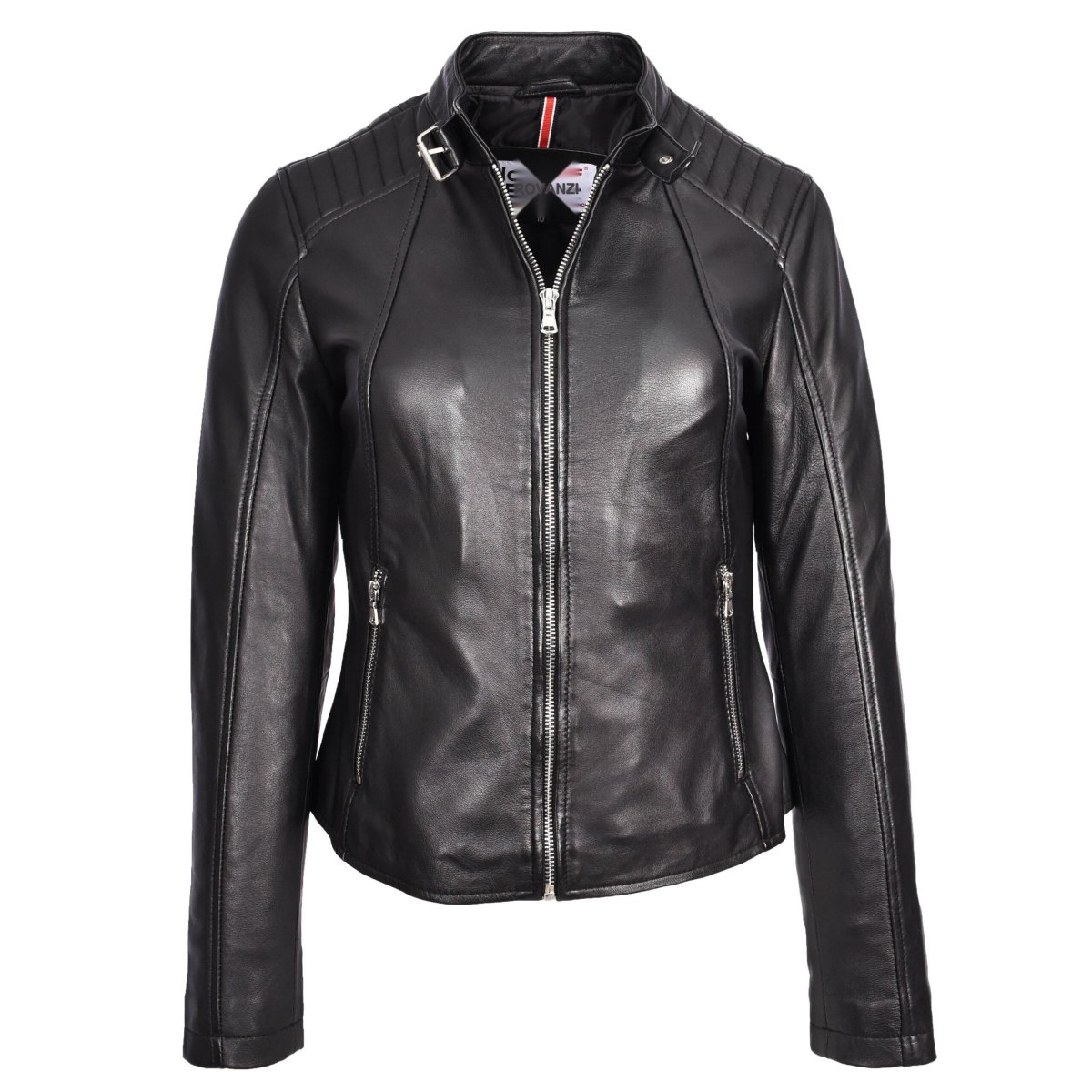 BUNERI Chaqueta Mujer Cuero Real Biker Clásica Negra - Imagen 5