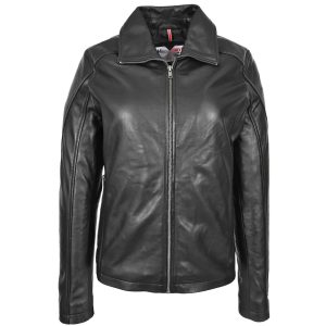 BUNERI Chaqueta Camila de Cuero Negro Estilo Clásico Box Zip