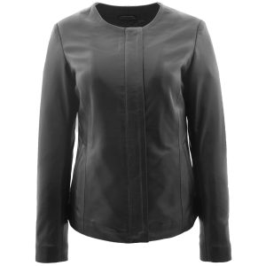 BUNERI Chaqueta de Cuero Negra Sin Cuello