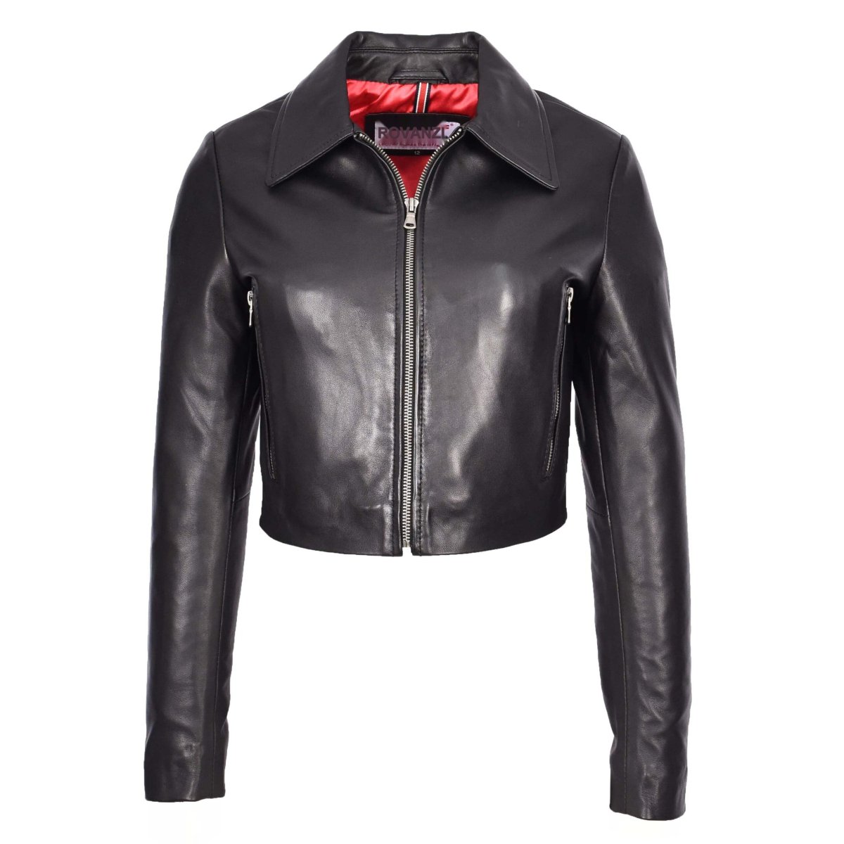 BUNERI Chaqueta Boléro Bustier de Cuero Auténtico para Mujer Negra