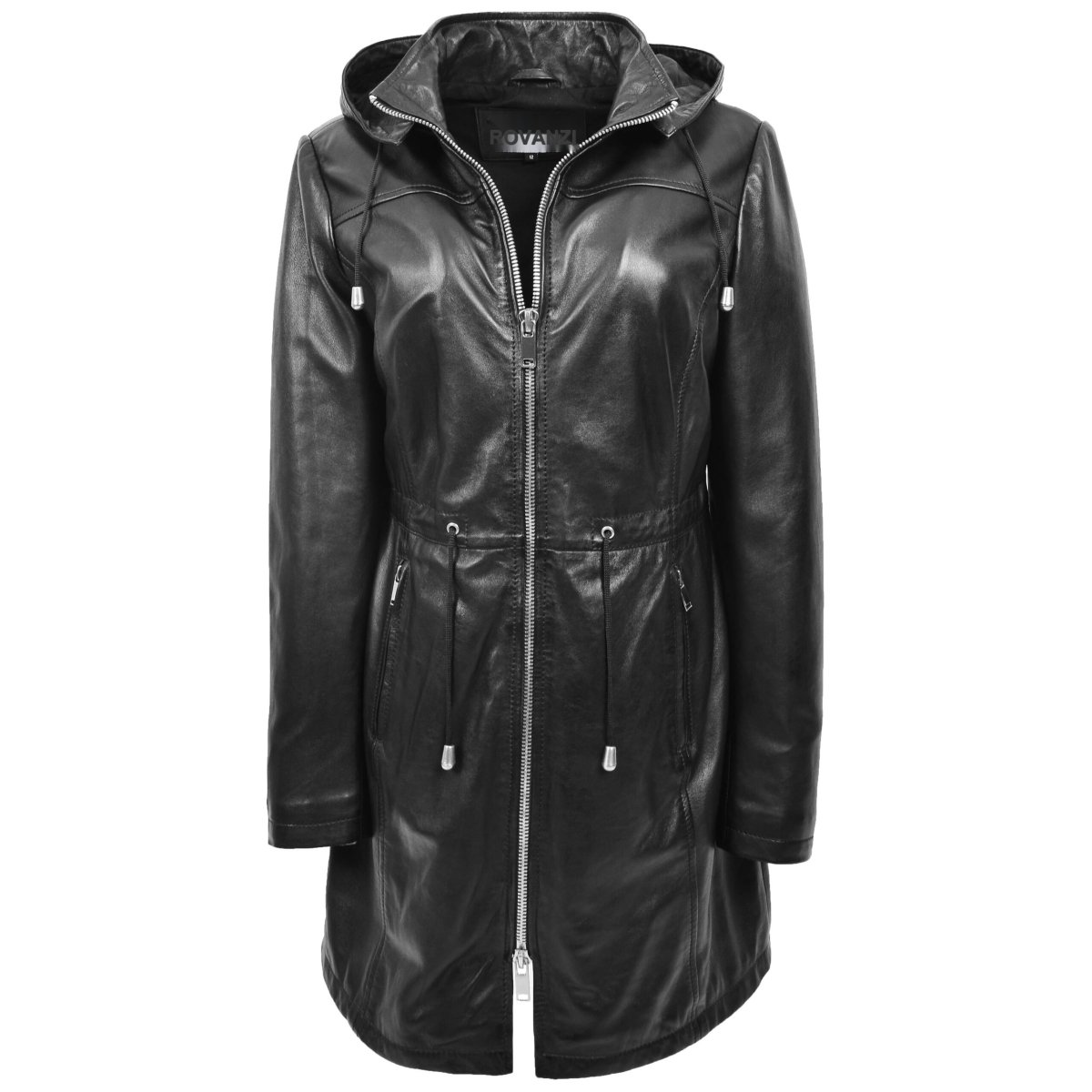 BUNERI Parka de Cuero Auténtico Tyra Negro con Capucha - Imagen 2