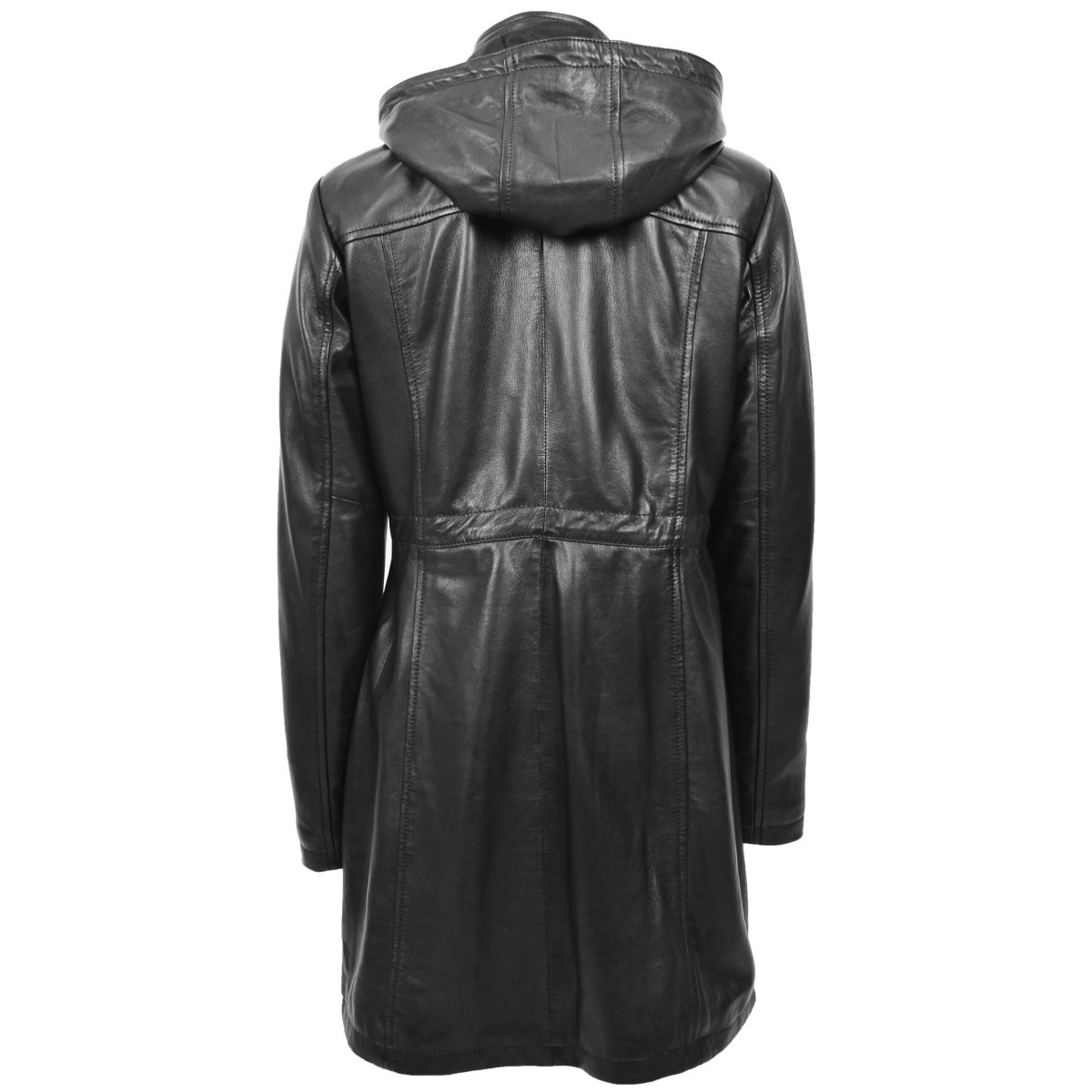 BUNERI Parka de Cuero Auténtico Tyra Negro con Capucha - Imagen 4
