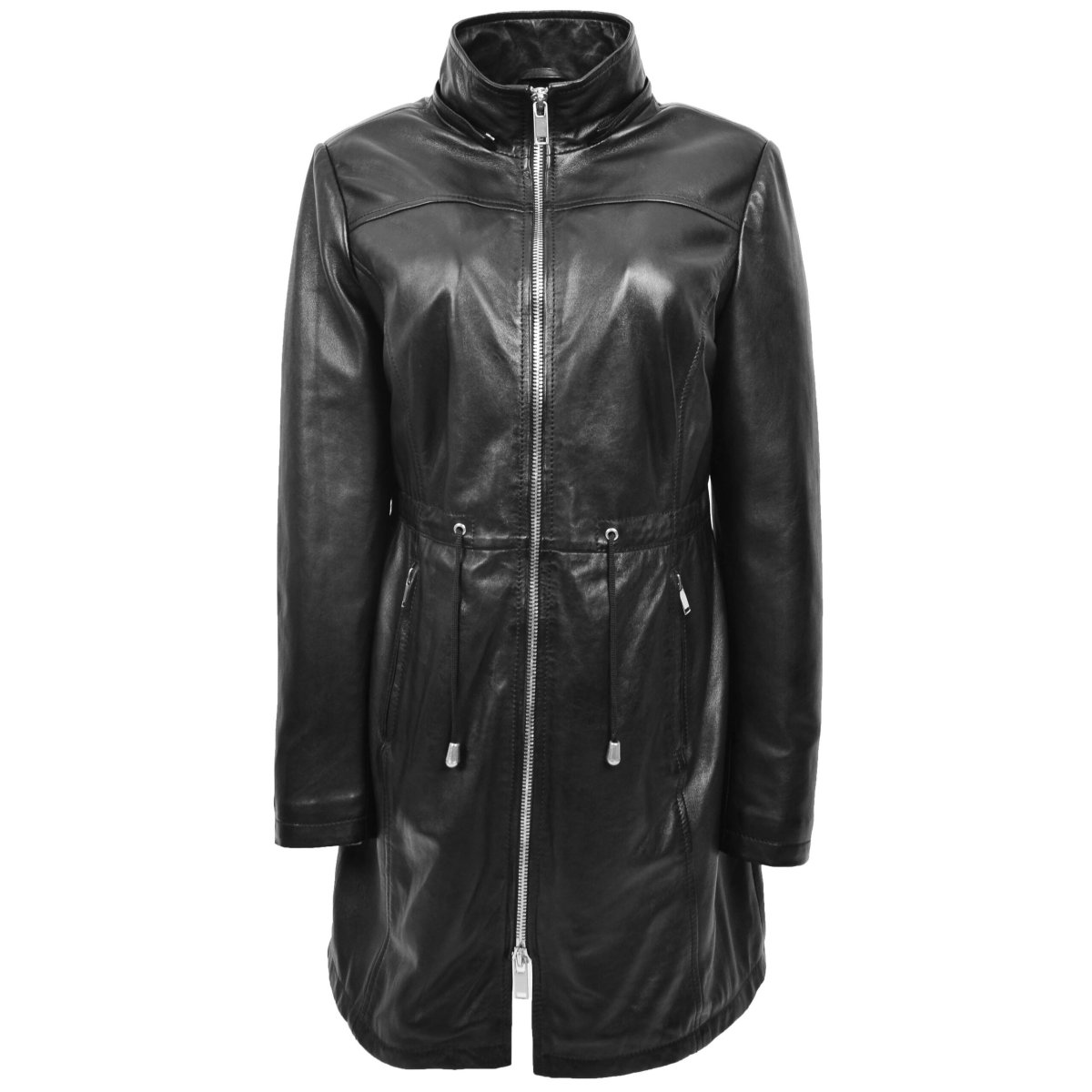 BUNERI Parka de Cuero Auténtico Tyra Negro con Capucha - Imagen 5