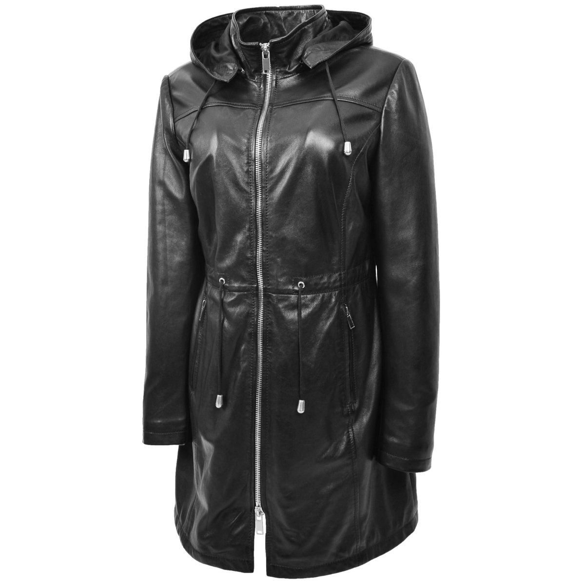 BUNERI Parka de Cuero Auténtico Tyra Negro con Capucha - Imagen 6