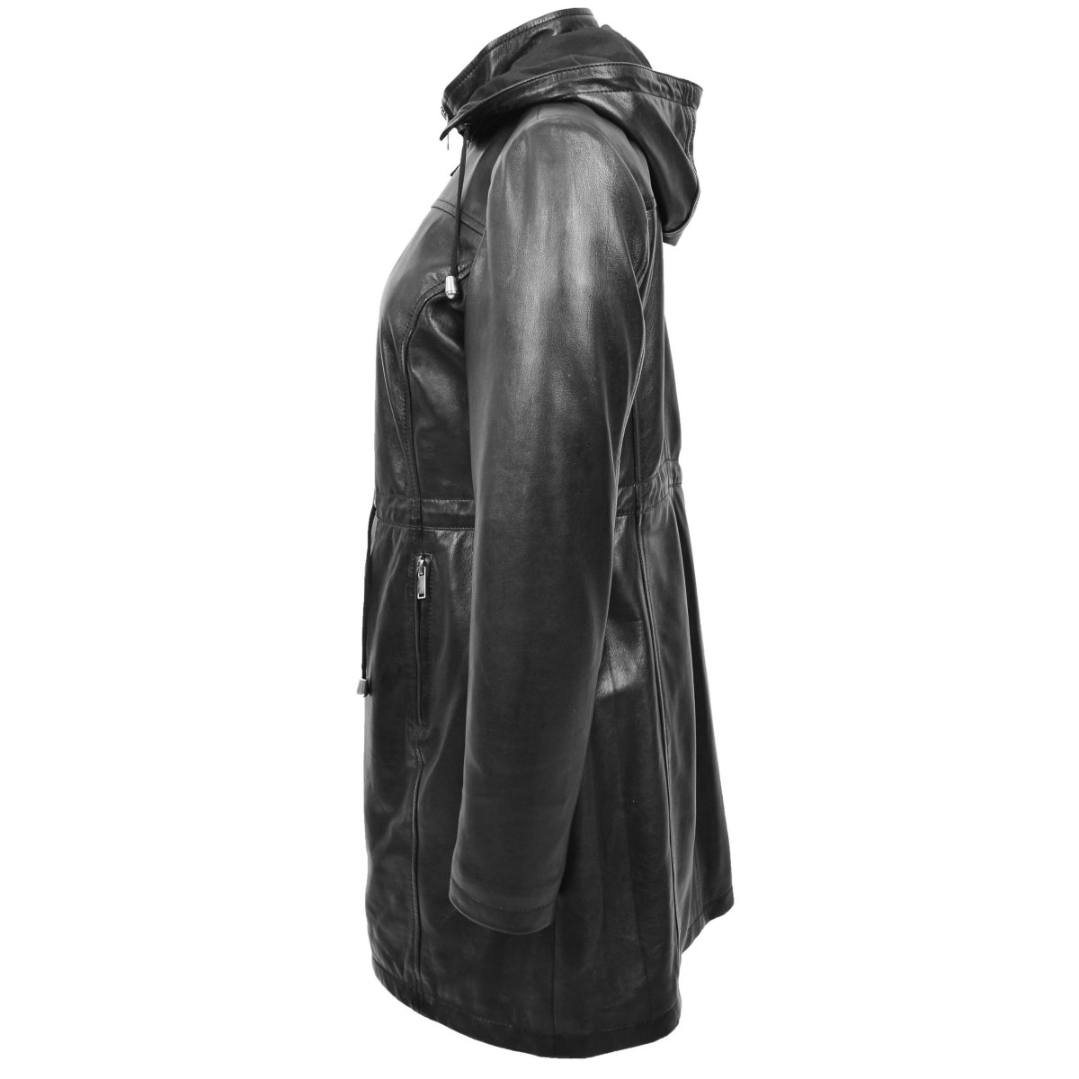 BUNERI Parka de Cuero Auténtico Tyra Negro con Capucha - Imagen 7