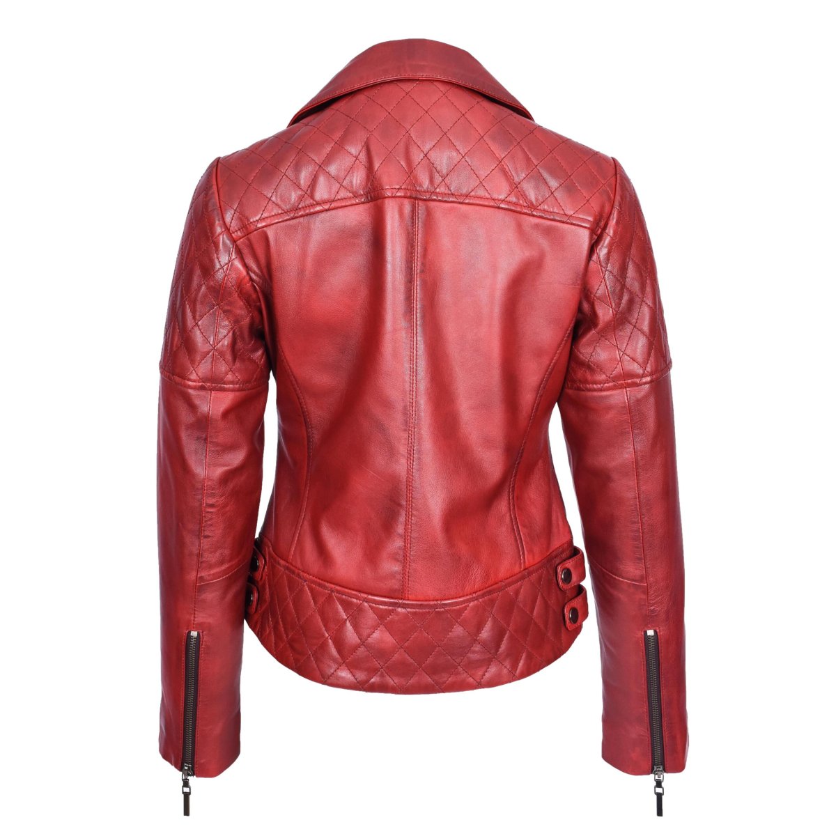 BUNERI Chaqueta Biker de Cuero Acolchado Rojo Bruñido para Mujer - Imagen 3