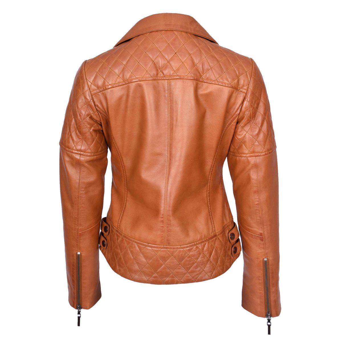 BUNERI Chaqueta de Cuero Biker Tostado para Mujer con Detalles Acolchados - Imagen 3