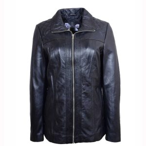 BUNERI Chaqueta de Cuero Real Acolchada para Mujer Negro
