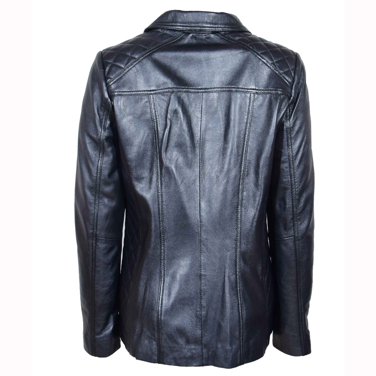 BUNERI Chaqueta de Cuero Real Acolchada para Mujer Negro - Imagen 3
