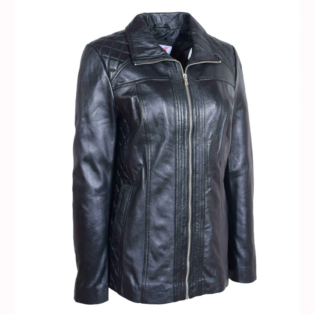 BUNERI Chaqueta de Cuero Real Acolchada para Mujer Negro - Imagen 4