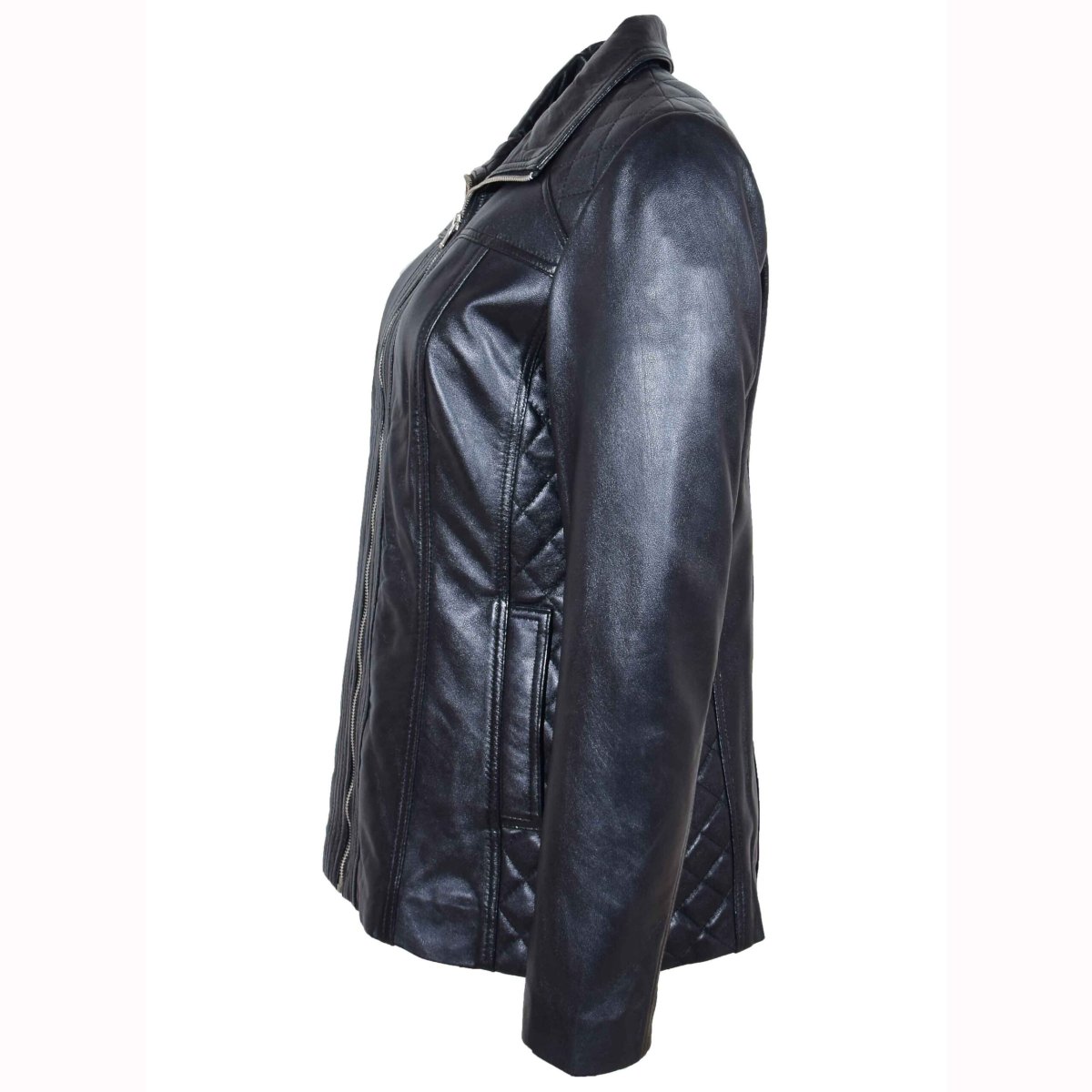 BUNERI Chaqueta de Cuero Real Acolchada para Mujer Negro - Imagen 6