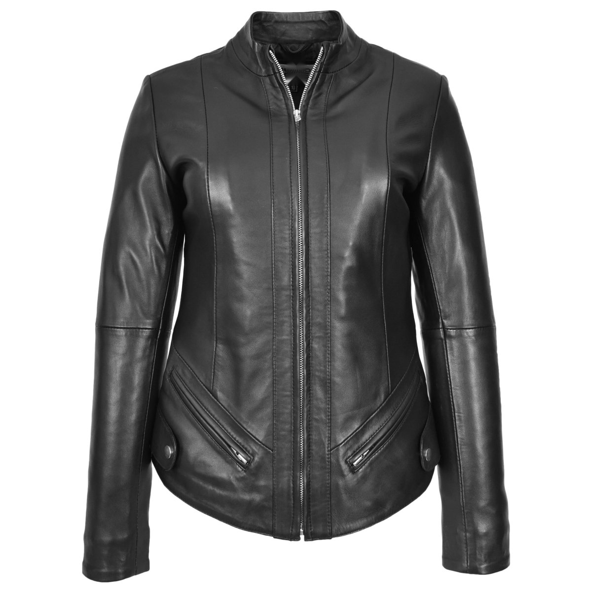 BUNERI Chaqueta Mujer 100% Cuero Auténtico Biker Slim Fit con Cuello Alzado