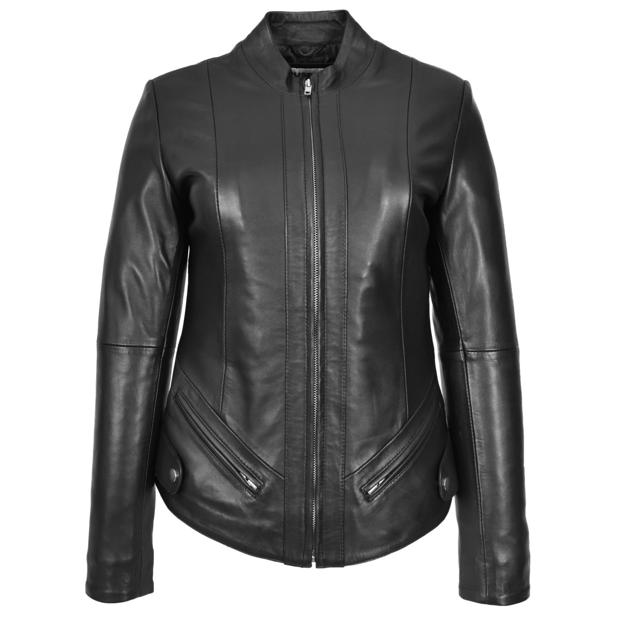 BUNERI Chaqueta Mujer 100% Cuero Auténtico Biker Slim Fit con Cuello Alzado - Imagen 4