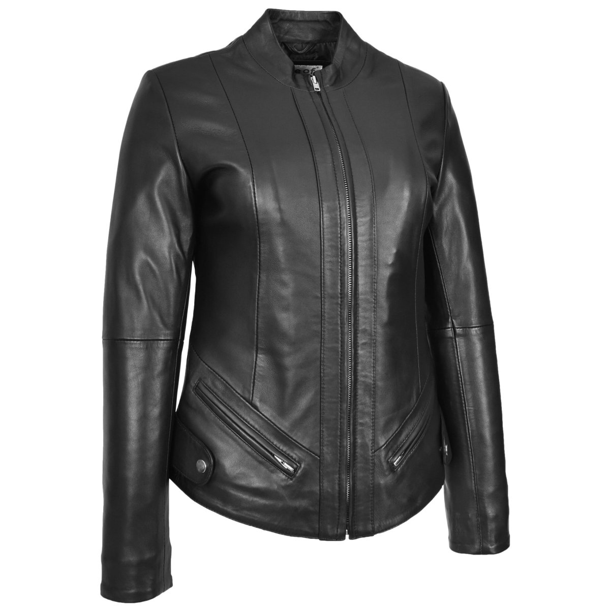BUNERI Chaqueta Mujer 100% Cuero Auténtico Biker Slim Fit con Cuello Alzado - Imagen 5