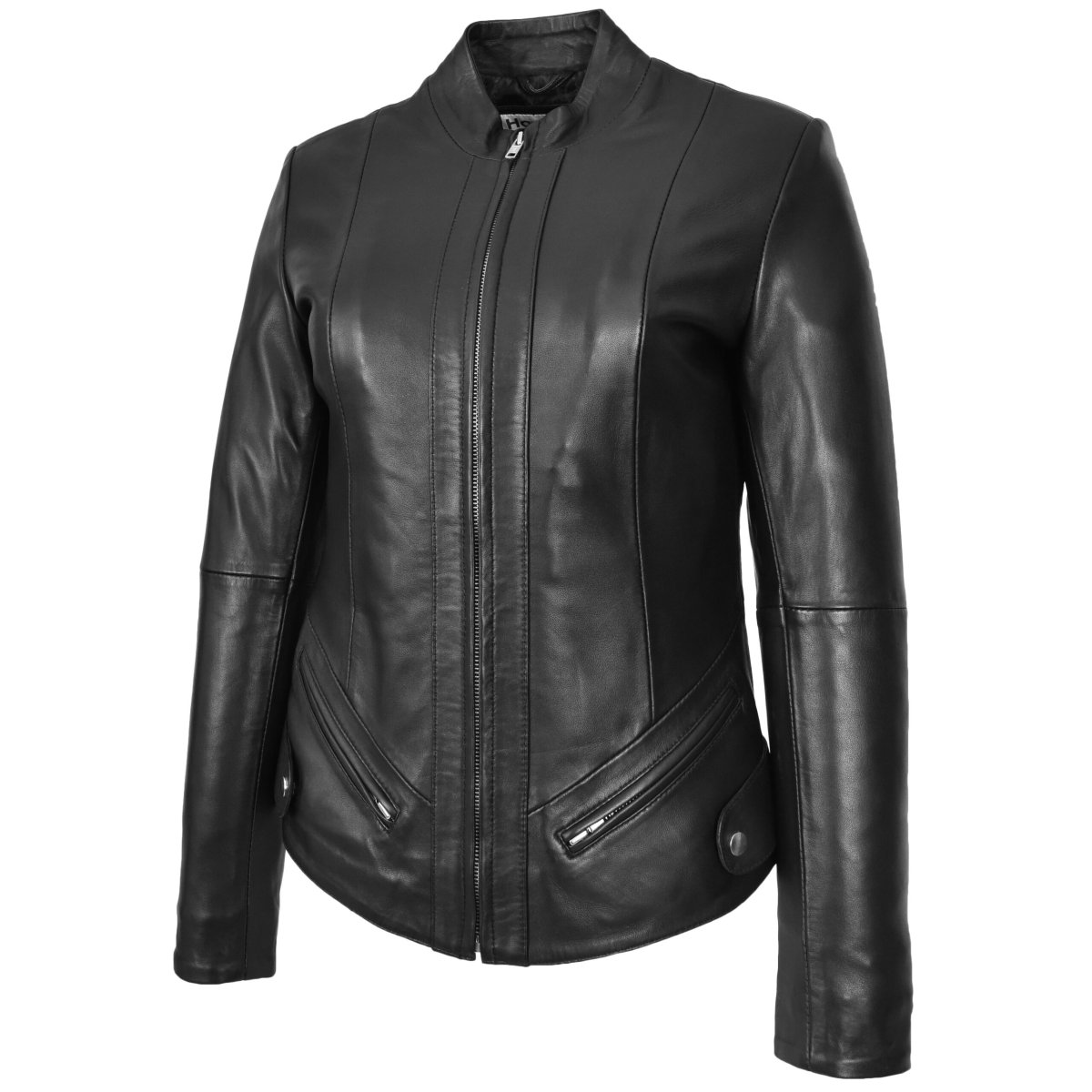 BUNERI Chaqueta Mujer 100% Cuero Auténtico Biker Slim Fit con Cuello Alzado - Imagen 6