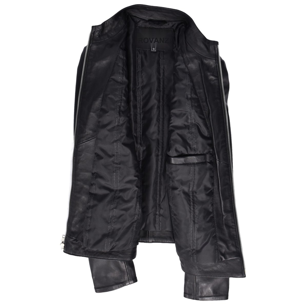 BUNERI Chaqueta Mujer 100% Cuero Auténtico Biker Slim Fit con Cuello Alzado - Imagen 8