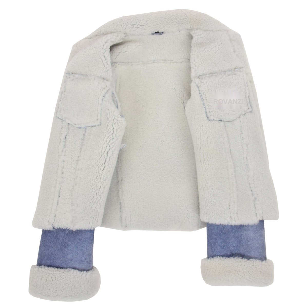 BUNERI Chaqueta Mujer 100% Piel de Oveja Auténtica Trucker Azul Denim - Imagen 7