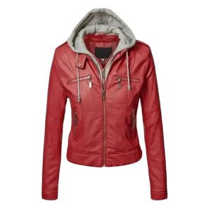 Chaqueta con capucha de piel auténtica para mujer, corte ajustado.