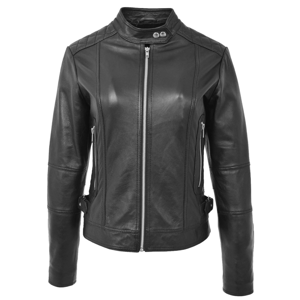 BUNERI Biker Cuero Suave Ruby Negro Casual - Imagen 2