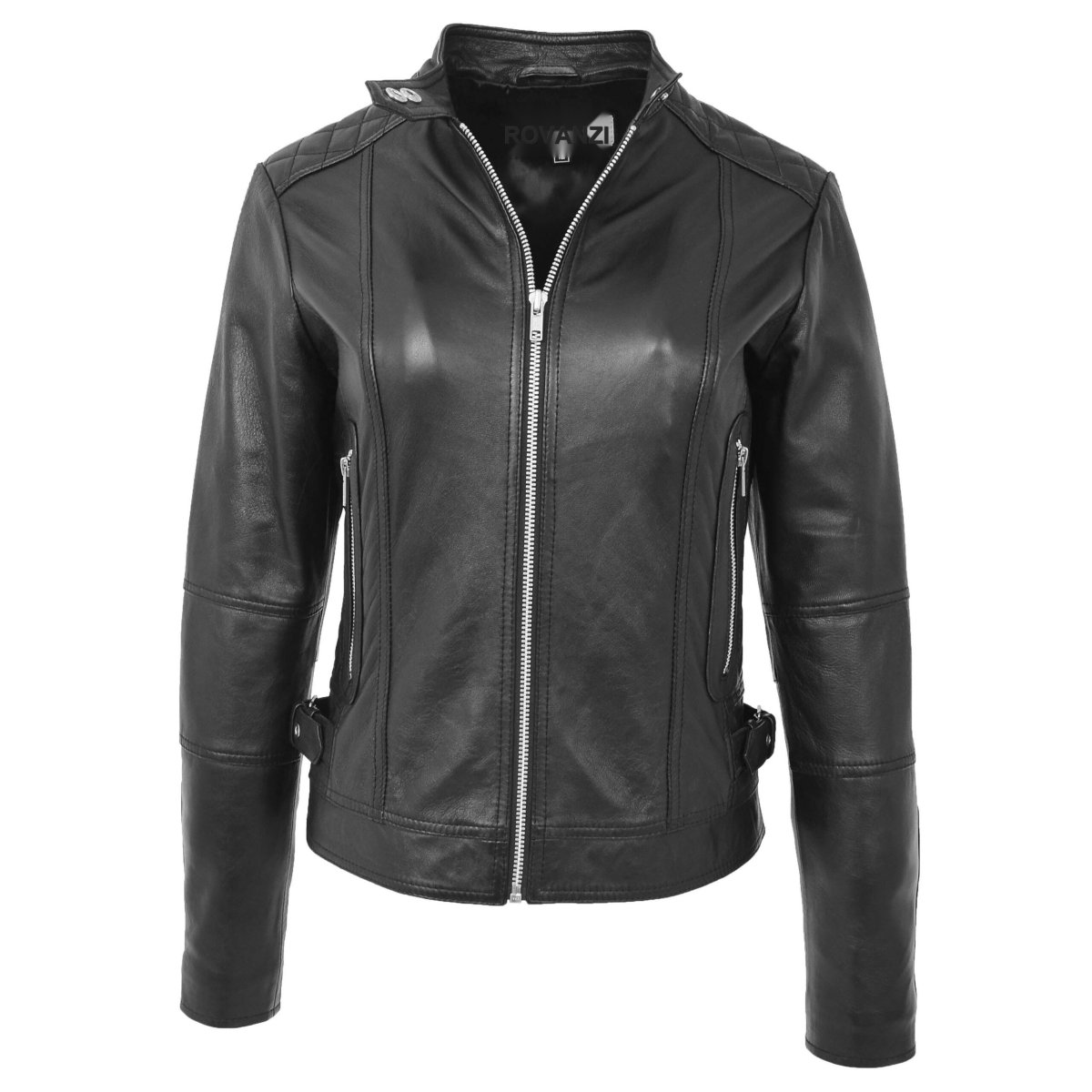 BUNERI Biker Cuero Suave Ruby Negro Casual - Imagen 4