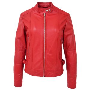 BUNERI Biker de Cuero Auténtico Ruby Roja