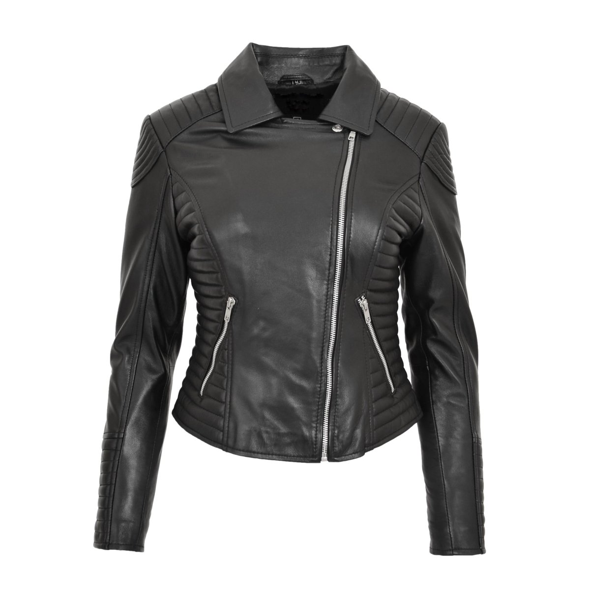 BUNERI Biker de Cuero Auténtico Anna Negra Cross Zip para Mujer - Imagen 8