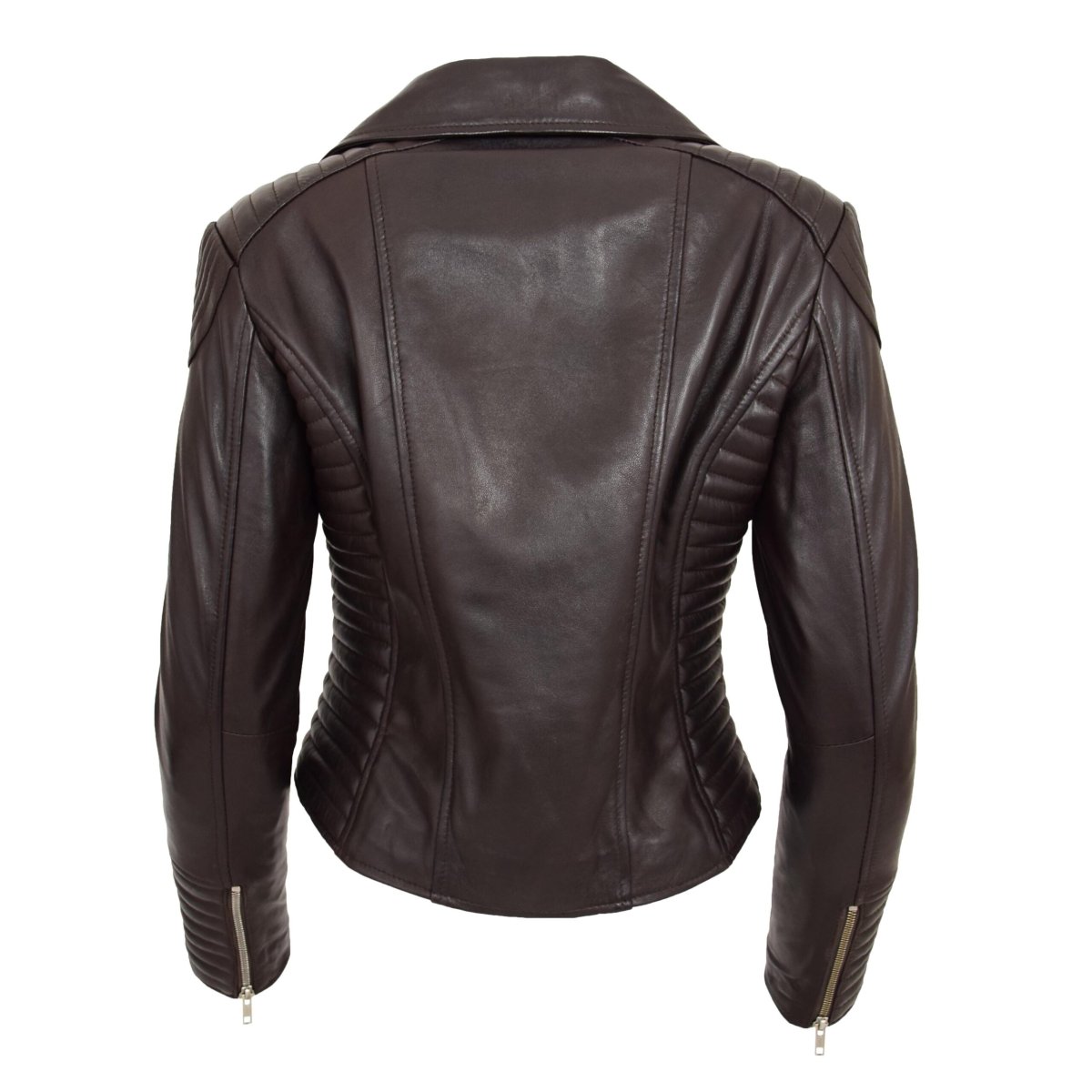 BUNERI Chaqueta Mujer Biker de Cuero Suave Marrón - Imagen 3