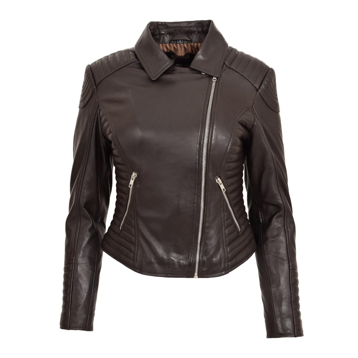 BUNERI Chaqueta Mujer Biker de Cuero Suave Marrón - Imagen 4