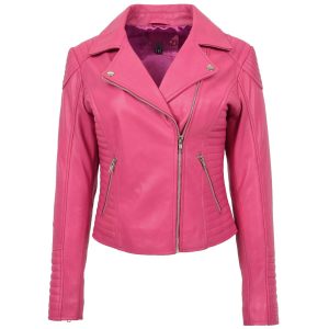 BUNERI Biker Cuero Auténtico Anna Rosa Cross Zip Mujer