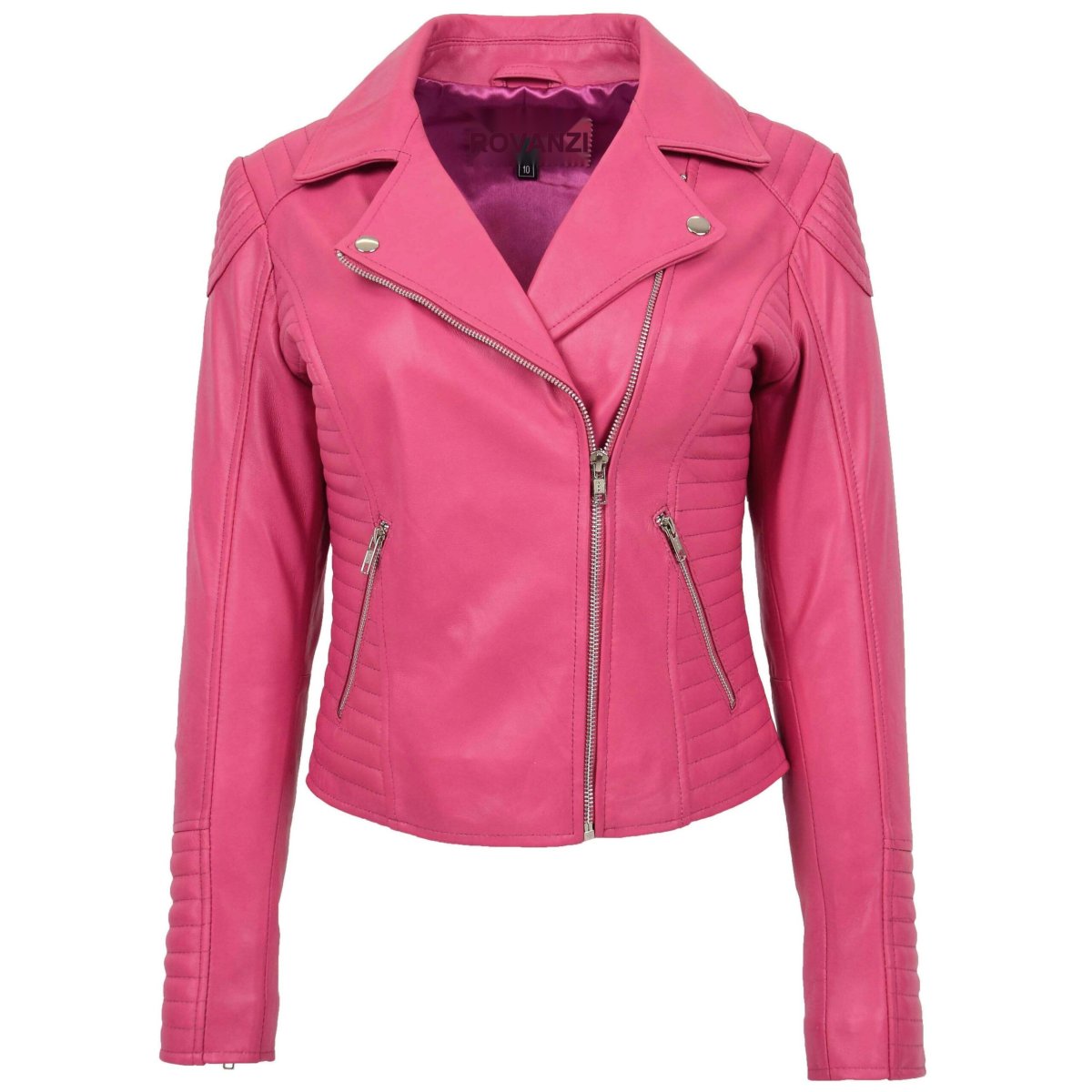 BUNERI Biker Cuero Auténtico Anna Rosa Cross Zip Mujer
