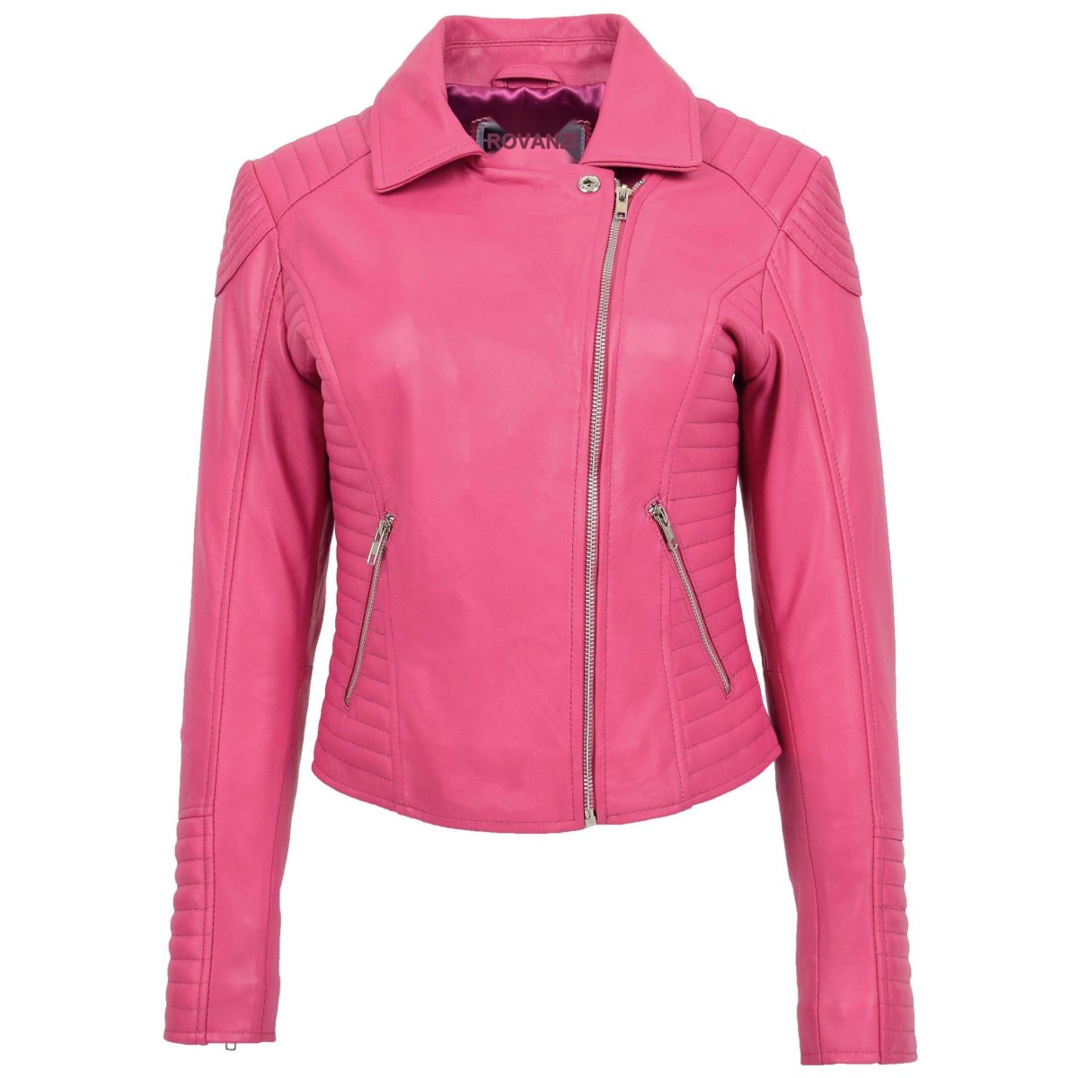 BUNERI Biker Cuero Auténtico Anna Rosa Cross Zip Mujer - Imagen 5