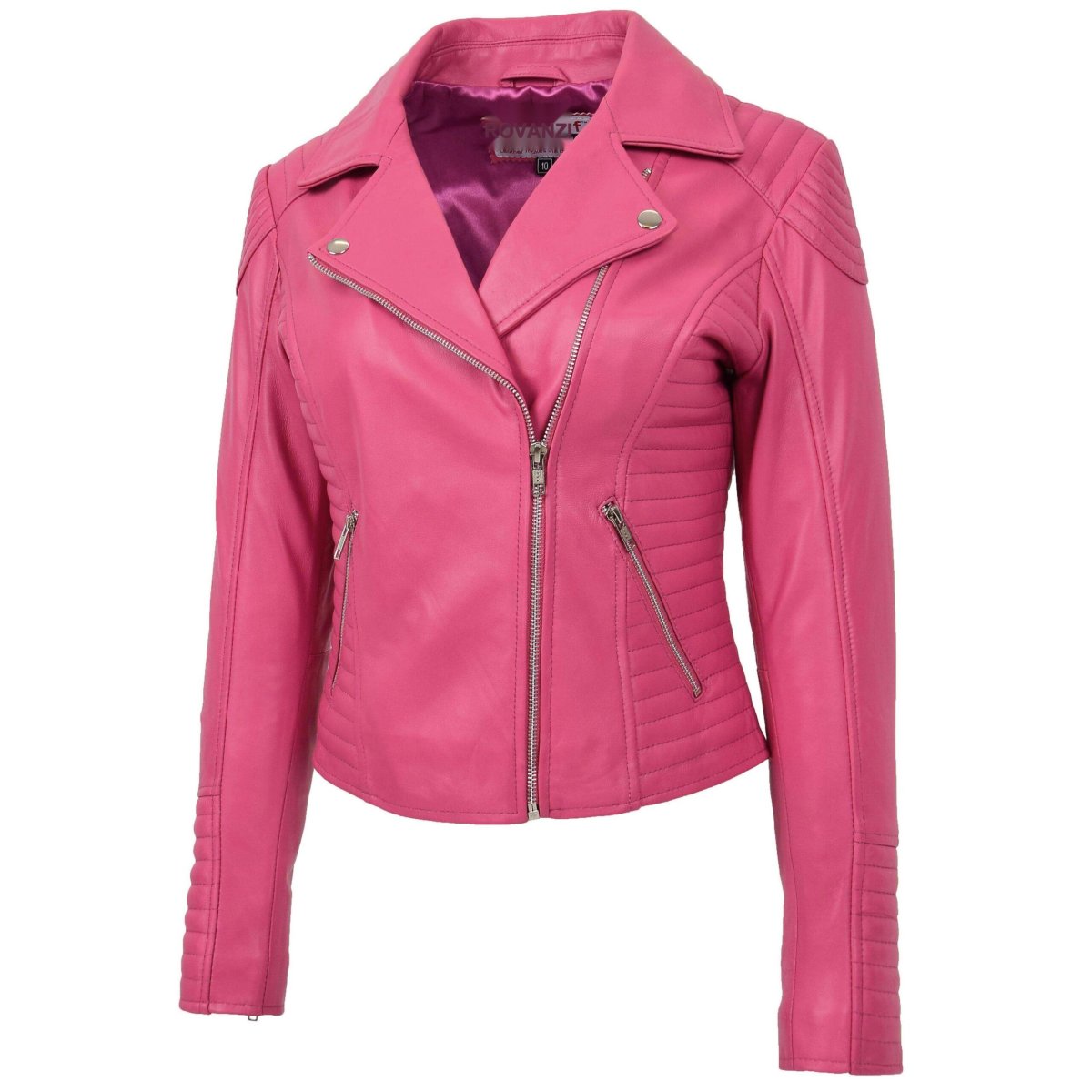 BUNERI Biker Cuero Auténtico Anna Rosa Cross Zip Mujer - Imagen 4