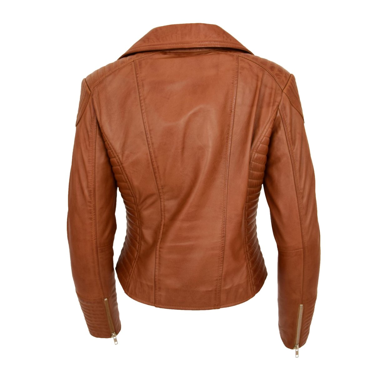 BUNERI Chaqueta Biker Mujer Cuero Auténtico Tostado - Imagen 3