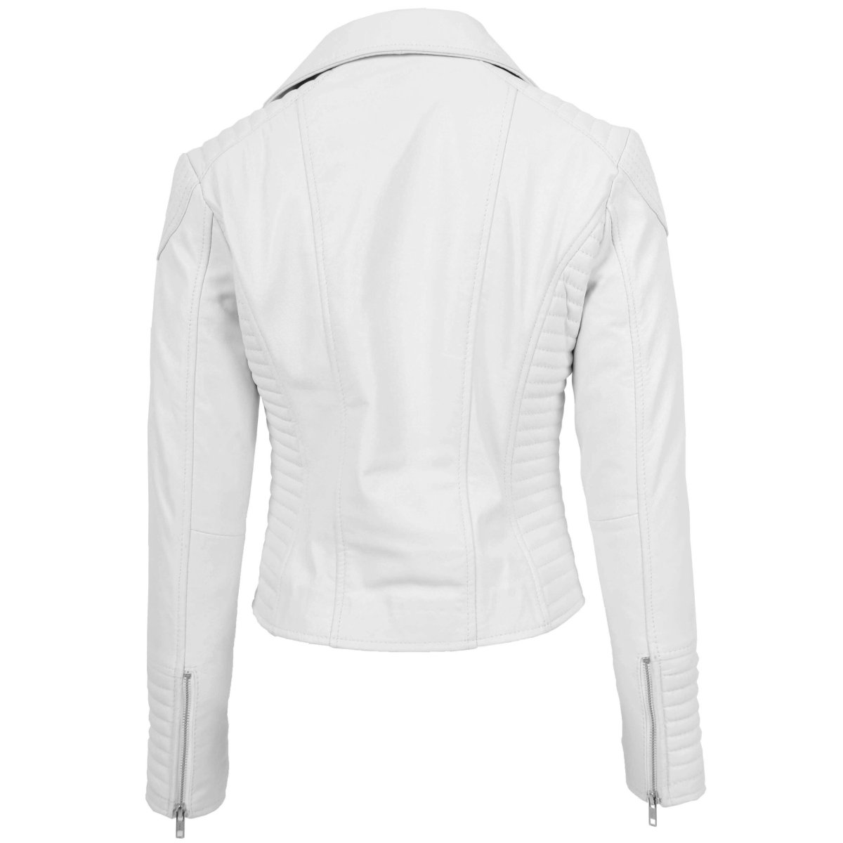 BUNERI Chaqueta Biker de Cuero Suave Blanco Cremallera Cruzada para Mujer - Imagen 3