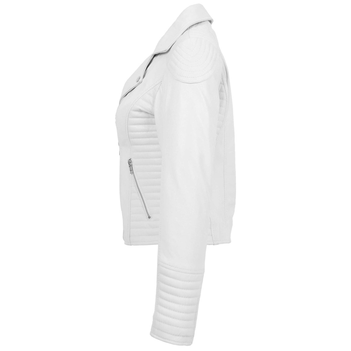 BUNERI Chaqueta Biker de Cuero Suave Blanco Cremallera Cruzada para Mujer - Imagen 5
