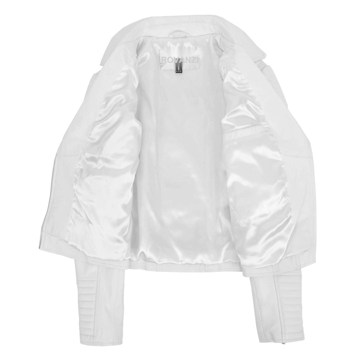 BUNERI Chaqueta Biker de Cuero Suave Blanco Cremallera Cruzada para Mujer - Imagen 6