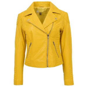 BUNERI Biker Cuero Suave Anna Amarilla Cross Zip Mujer